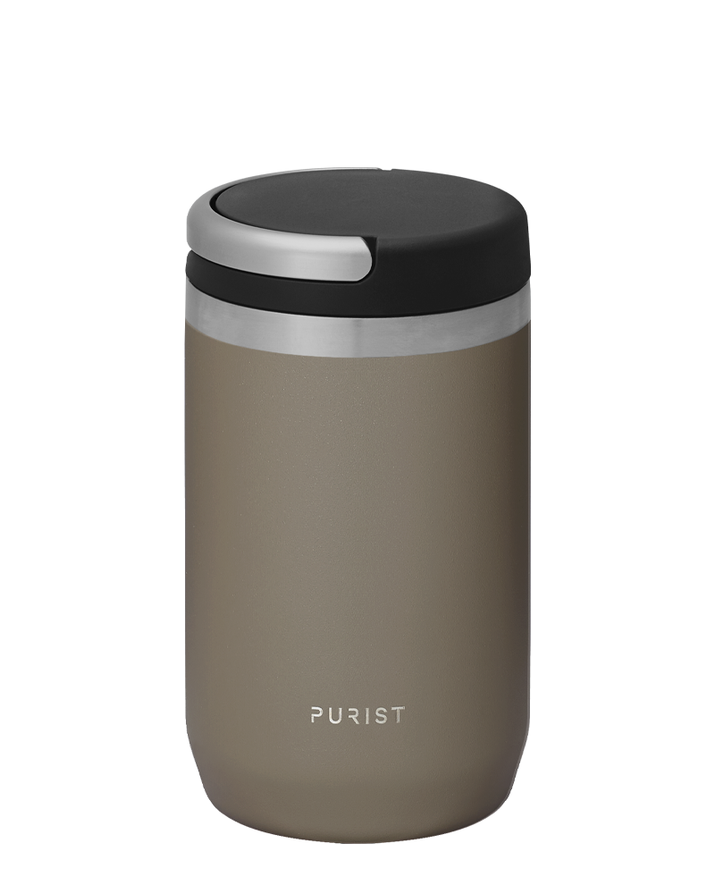 Glass-lined Purist 10 oz Maker Bottle in Clay with Element Lid.