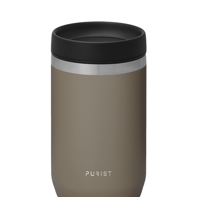 Glass-lined Purist 10 oz Maker Bottle in Black with Scope Lid.