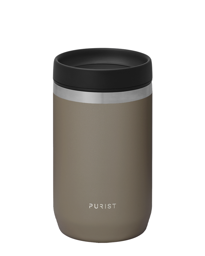 Glass-lined Purist 10 oz Maker Bottle in Black with Scope Lid.