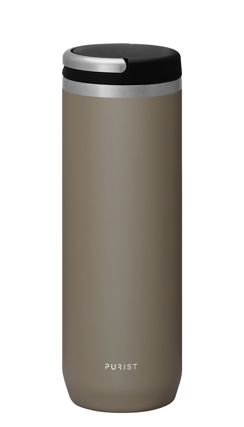 Glass-lined Purist 18 oz Mover Bottle in Clay with Element Lid.