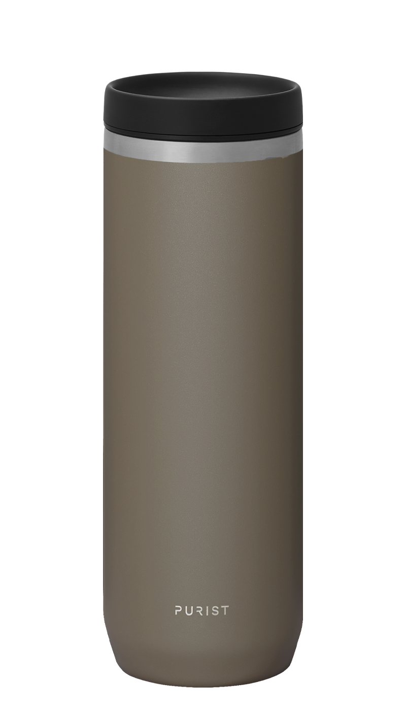 Glass-lined Purist 18 oz Mover Bottle in Clay with Scope Lid.