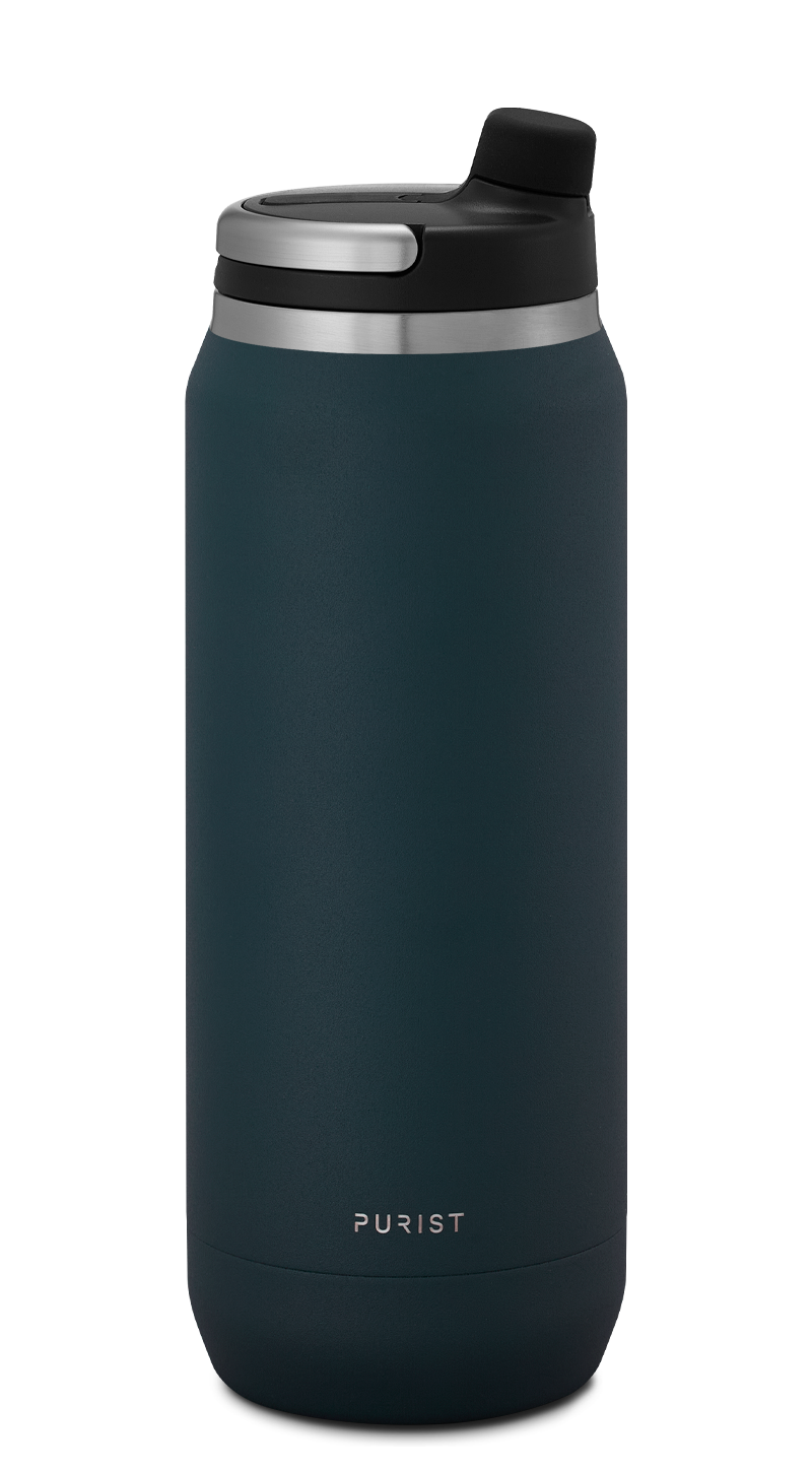 Glass-lined Purist 25 oz Traveler Bottle in Drift with Union Lid.