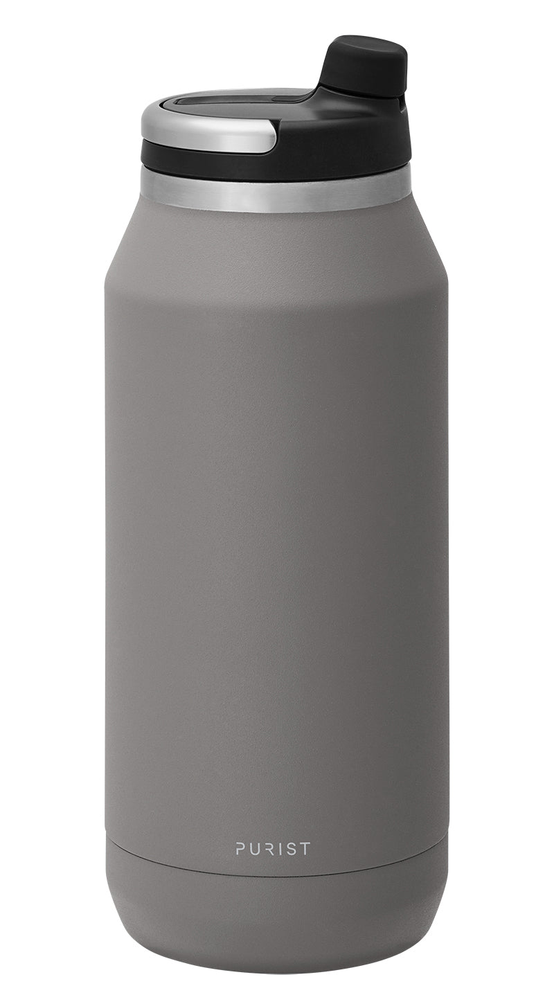 Glass-lined Purist 32 oz Founder Bottle in Ash with Union Lid.