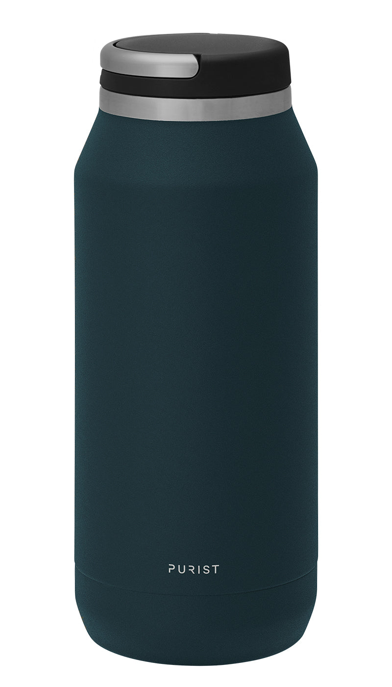 Glass-lined Purist 32 oz Founder Bottle in Drift with Element Lid.