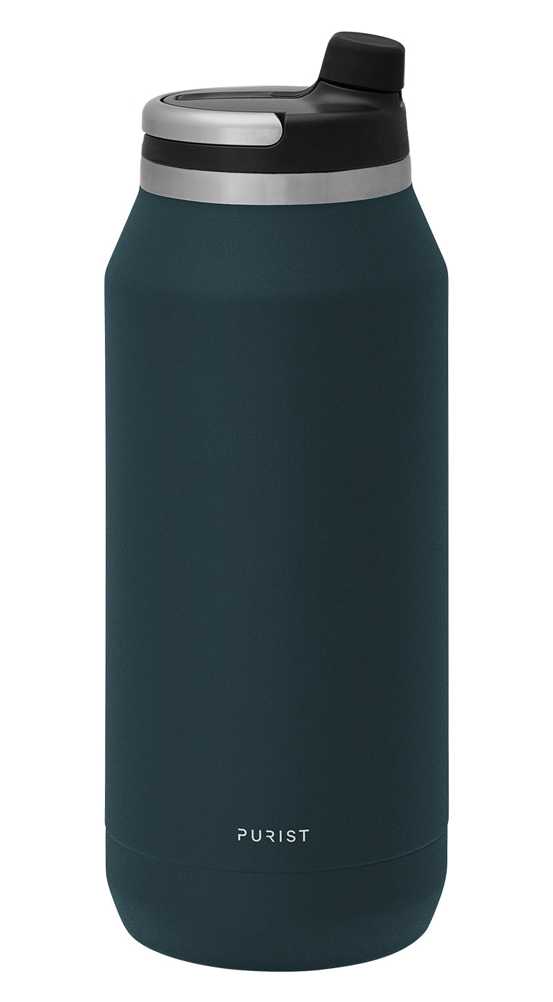 Glass-lined Purist 32 oz Founder Bottle in Drift with Union Lid.
