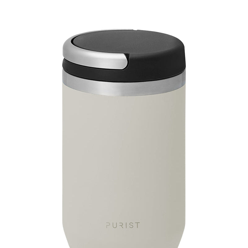 Glass-lined Purist 10 oz Maker Bottle in Bone with Element Lid.