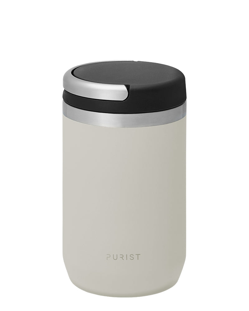 Glass-lined Purist 10 oz Maker Bottle in Bone with Element Lid.