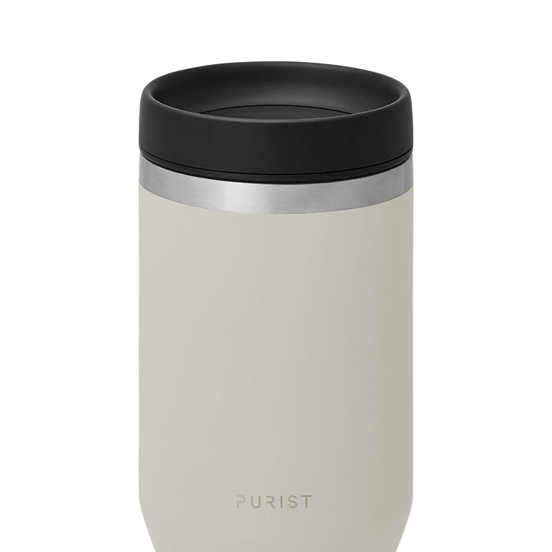 Glass-lined Purist 10 oz Maker Bottle in Bone with Scope Lid.