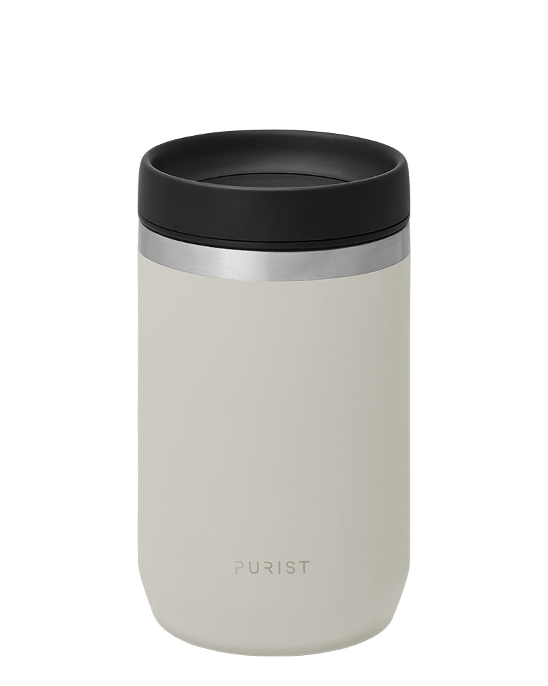 Glass-lined Purist 10 oz Maker Bottle in Bone with Scope Lid.