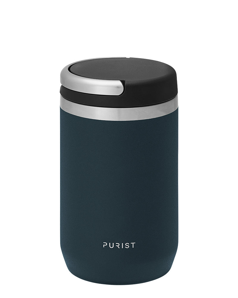 Glass-lined Purist 10 oz Maker Bottle in Drift with Element Lid.