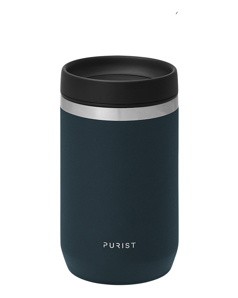 Glass-lined Purist 10 oz Maker Bottle in Drift with Scope Lid.