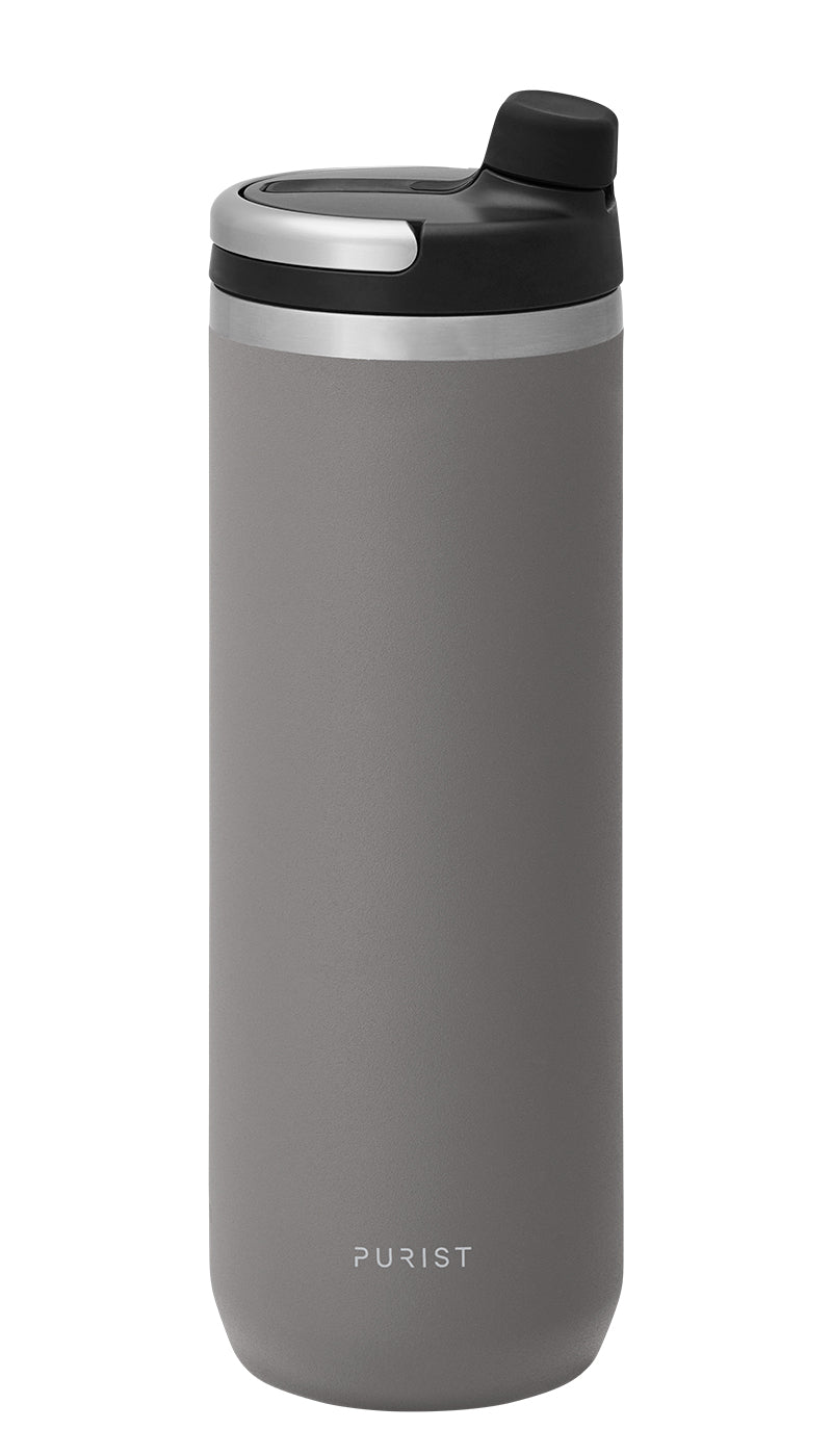 Glass-lined Purist 18 oz Mover Bottle in Ash with Union Lid.