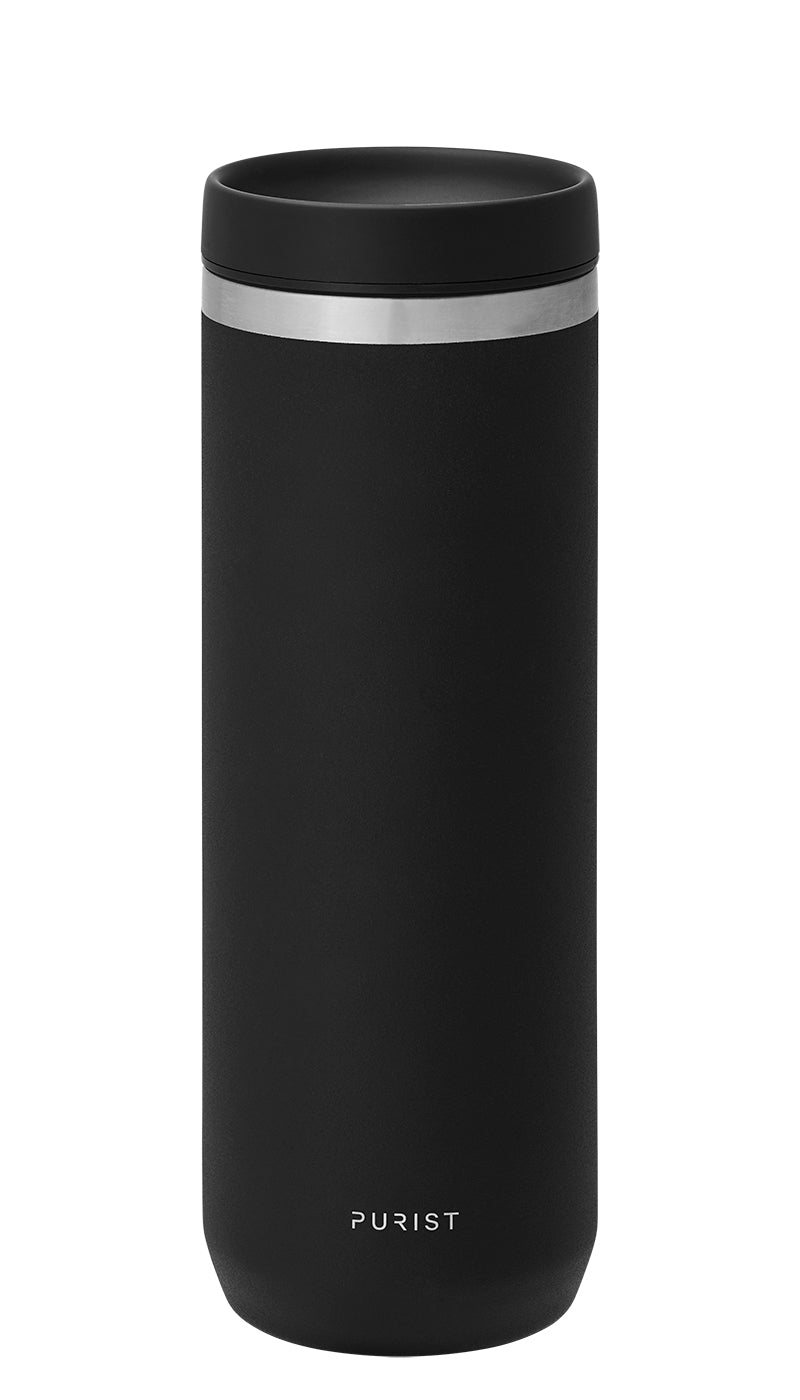 Glass-lined Purist 18 oz Mover Bottle in Black with Scope Lid.