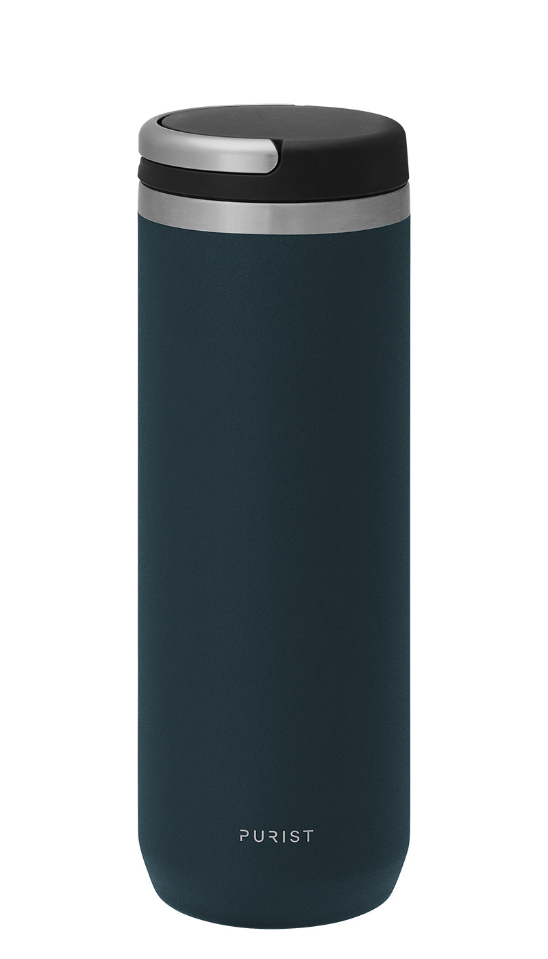 Glass-lined Purist 18 oz Mover Bottle in Drift with Element Lid.