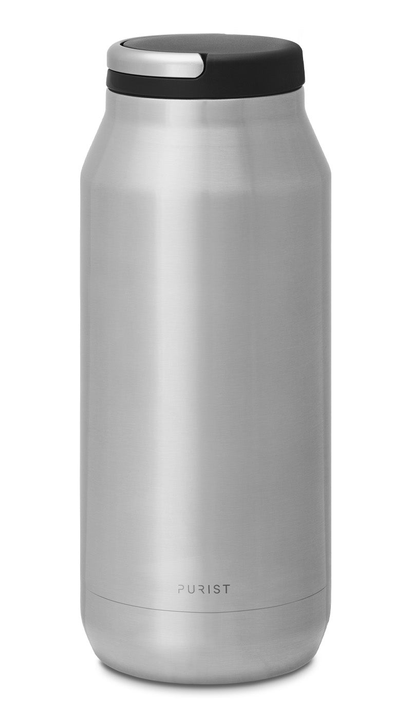 Glass-lined Purist 32 oz Founder Bottle in Bare with Element Lid.