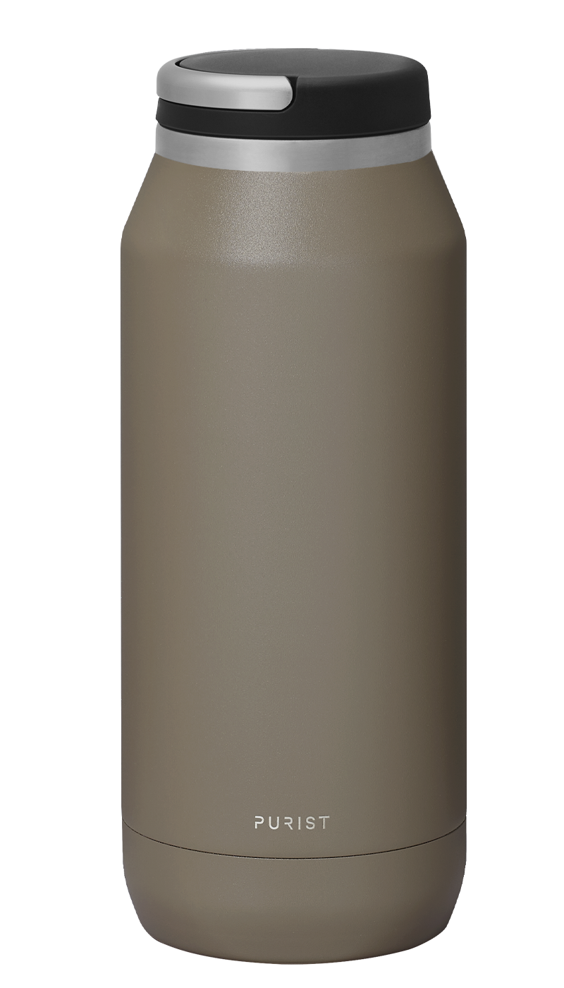 Glass-lined Purist 32 oz Founder Bottle in Clay with Element Lid.