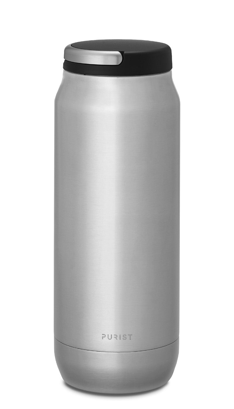 Glass-lined Purist 25 oz Traveler Bottle in Bare with Element Lid.