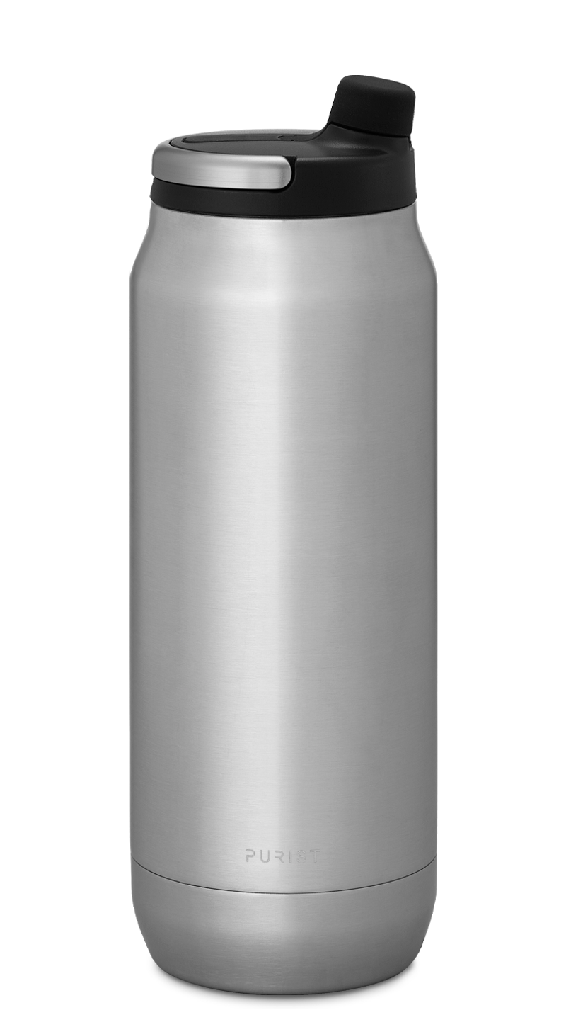Glass-lined Purist 25 oz Traveler Bottle in Bare with Union Lid.