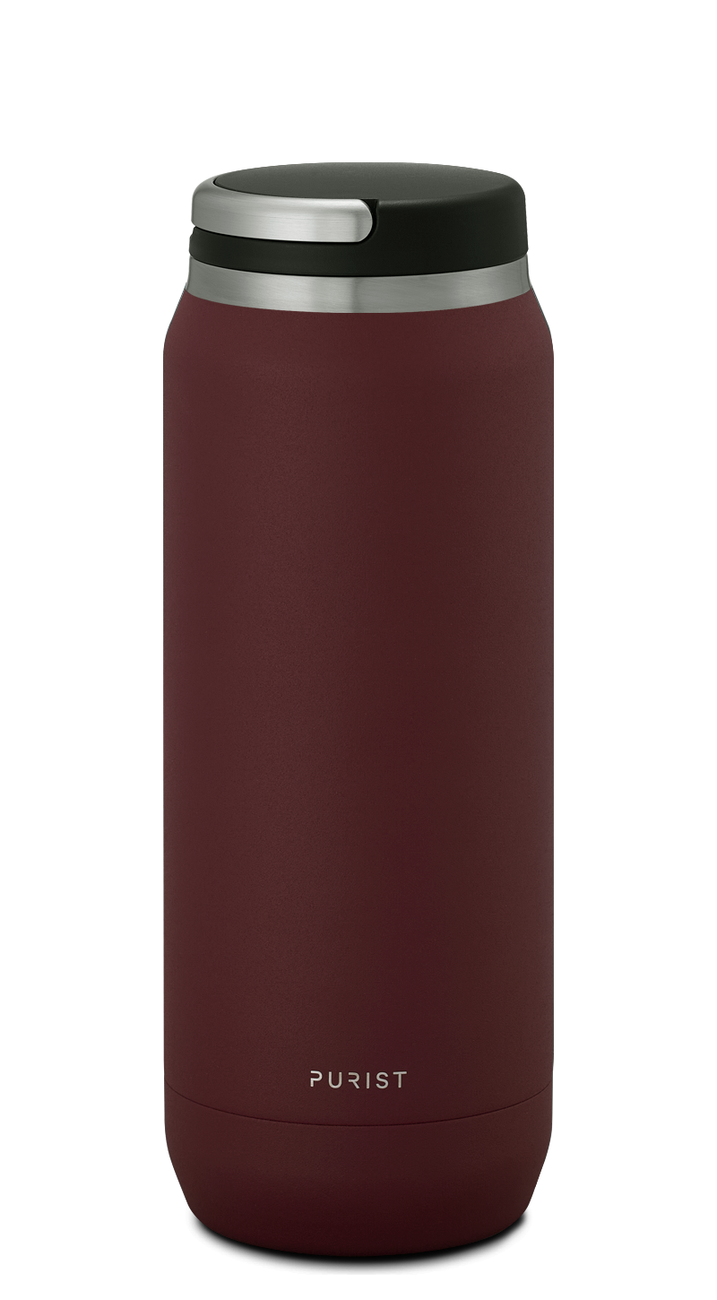 Glass-lined Purist 25 oz Traveler Bottle in Rush with Element Lid.